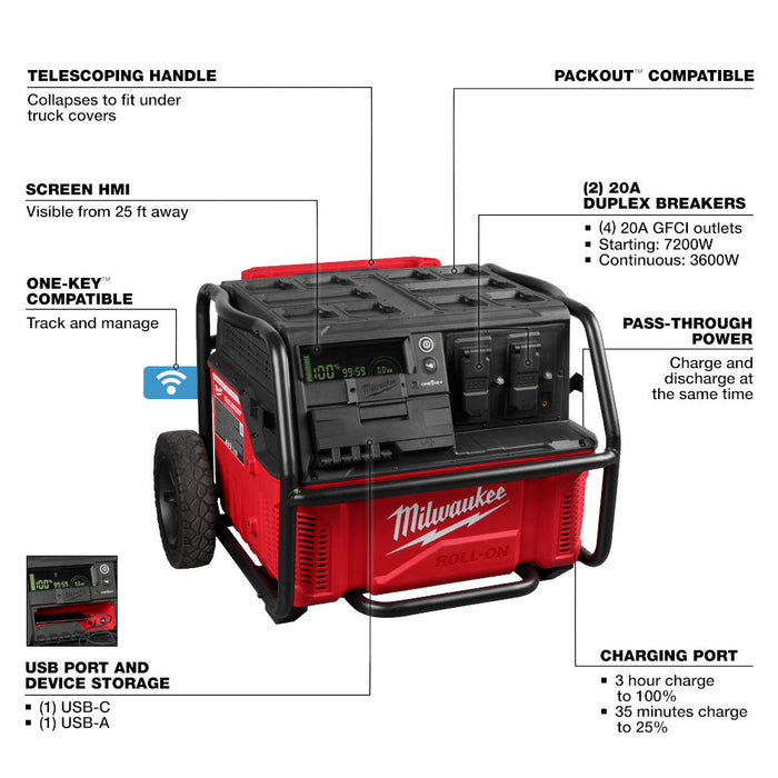 Milwaukee 3300R ROLL-ON PACKOUT 7200W/3600W 2.5kWh Battery Station Power Supply