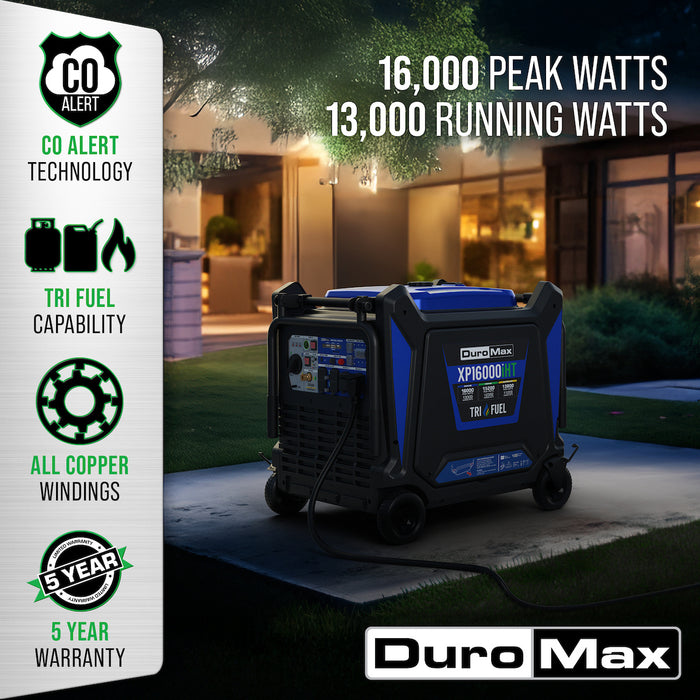 DuroMax XP16000iHT 16,000 Watt Tri Fuel Portable Inverter Generator w/ CO Alert